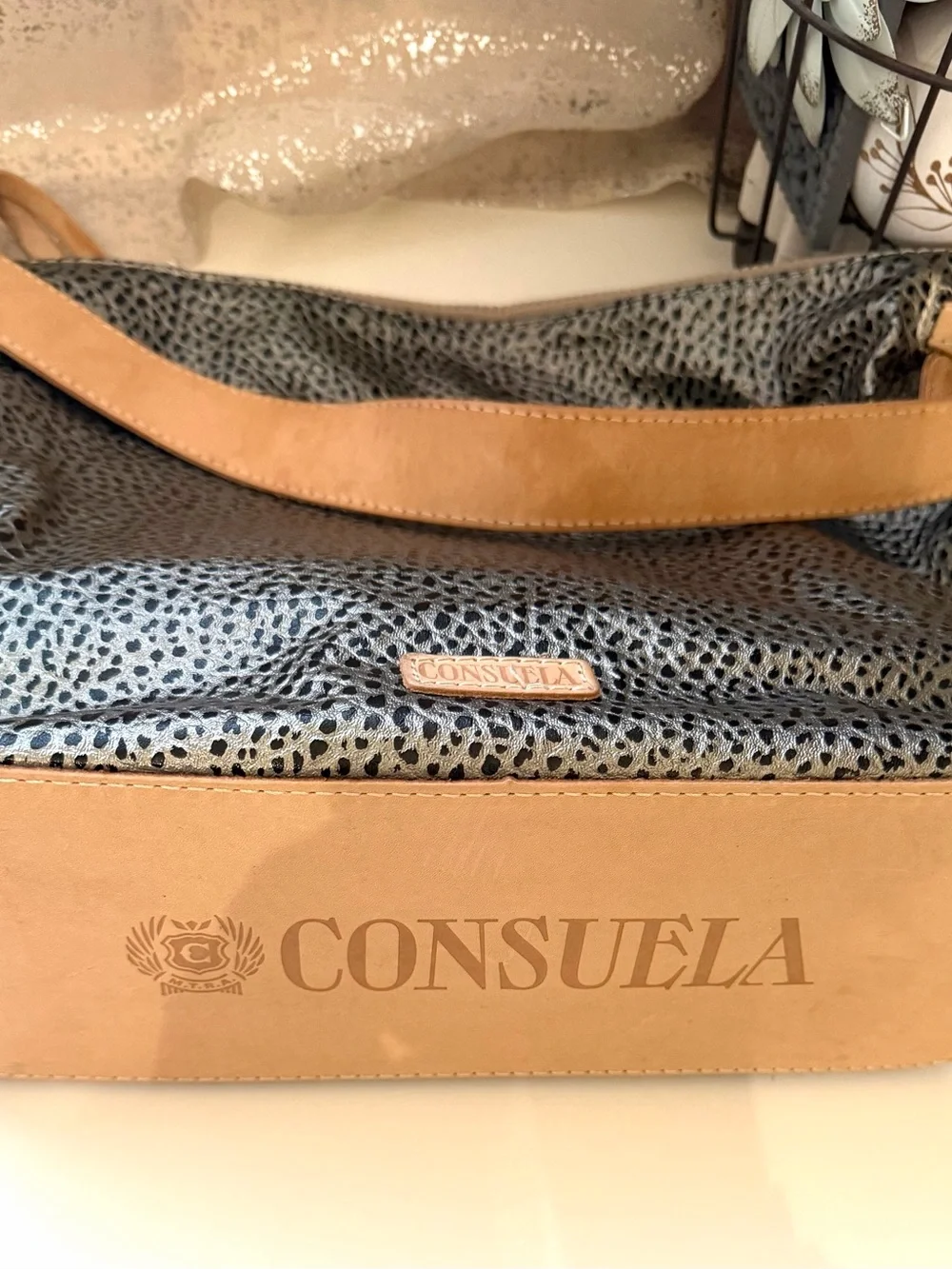 Consuela Wesley Silver and Black Pebbled Leather Hobo Bag
